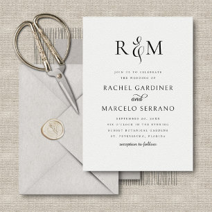 Black White Simple Monogram Ampersand Wedding Invitation