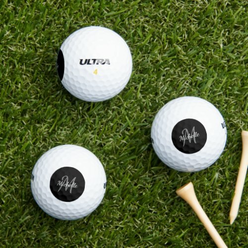 Black  White Simple Monogram Classic Trendy Golf Balls