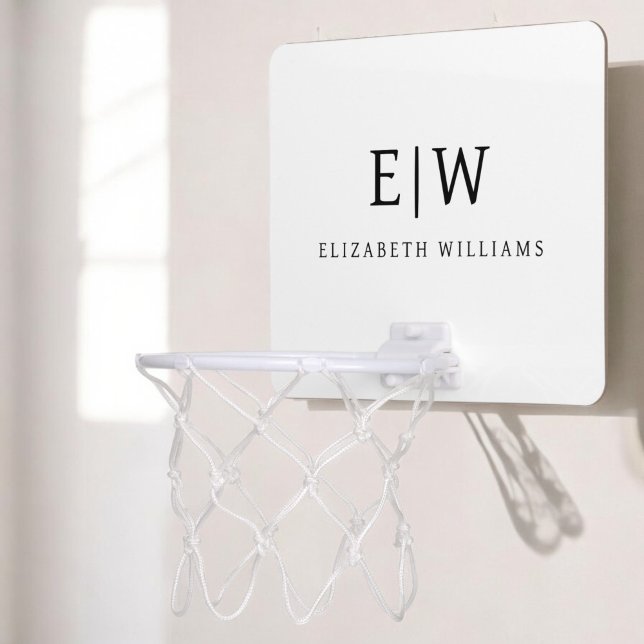 Black White Simple Monogram Minimalist Mini Basketball Hoop (Creator Uploaded)