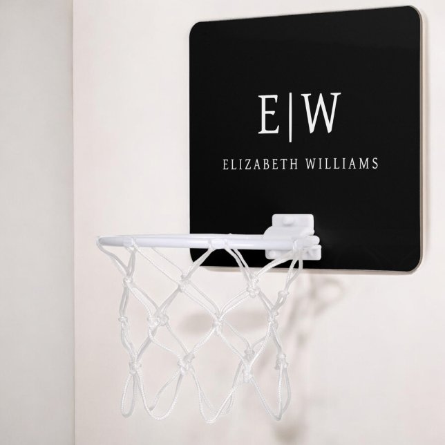Black White Simple Monogram Minimalist Mini Basketball Hoop (Creator Uploaded)