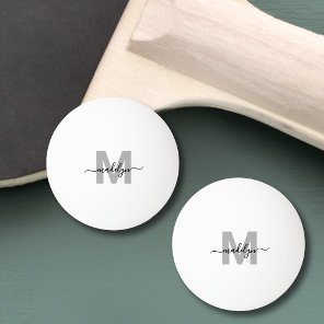 Black White Simple Monogram Name Ping Pong Ball