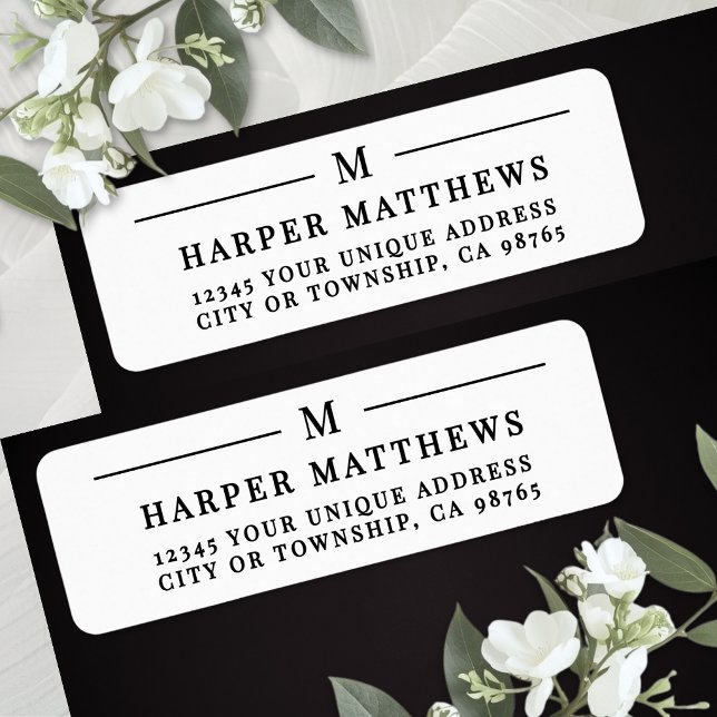 Black White Simple Monogram Return Address Label (Black White Simple Monogram Return Address Label )