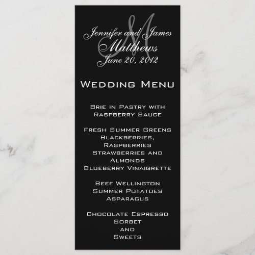 Black White Simple Monogram Wedding Menu