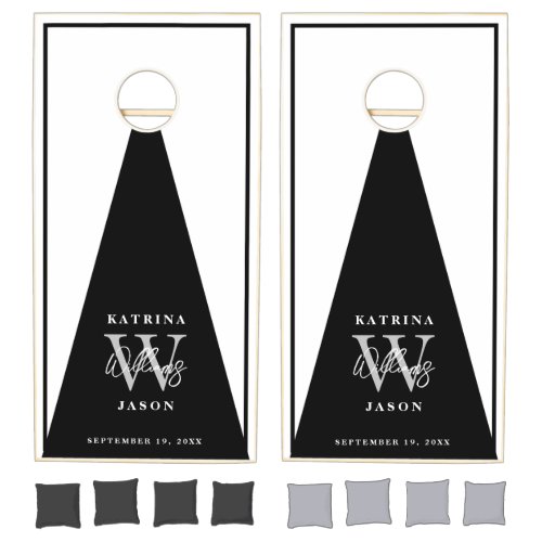 Black  White Simple Monogrammed Wedding  Cornhole Set