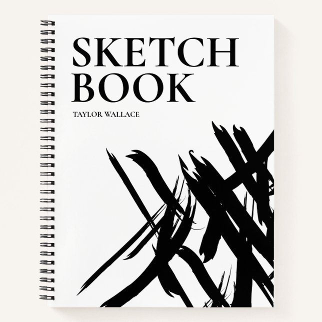 Black White simple Personalized Modern Sketch Book (Front)