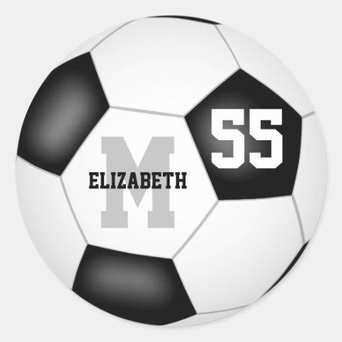 black white simple personalized soccer ball classic round sticker