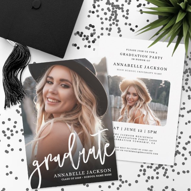 Black White Simple Photo Graduation Invitation (Black White Simple Photo Graduation Invitation )