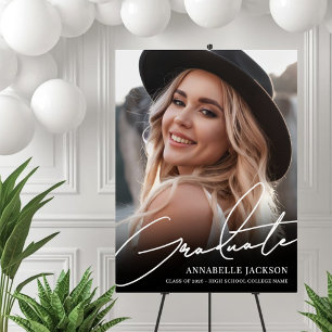 Black White Simple Photo Graduation Party Sign