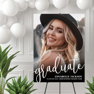 Black White Simple Photo Graduation Party Sign