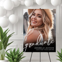 Black White Simple Photo Graduation Party Sign