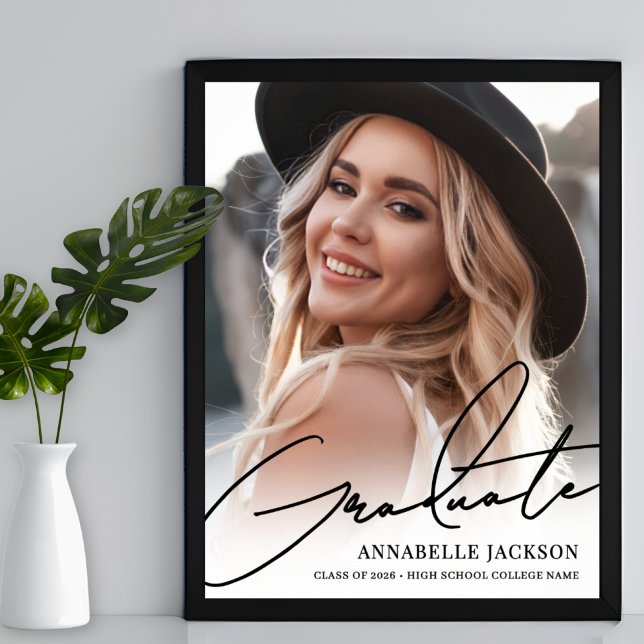 Black White Simple Photo Graduation Party Sign (Black White Simple Photo Graduation Party Sign)