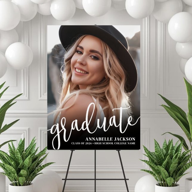 Black White Simple Photo Graduation Party Sign (Black White Simple Photo Graduation Party Sign)