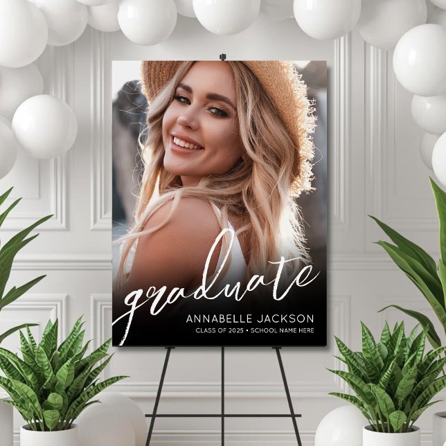 Black White Simple Photo Graduation Party Sign (Black White Simple Photo Graduation Party Sign)