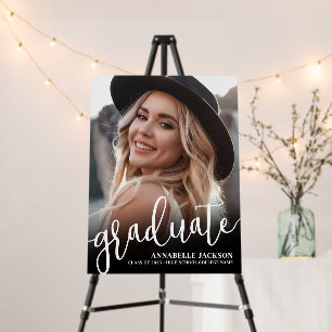 Black White Simple Photo Graduation Party Sign