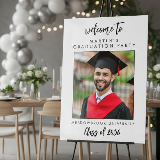Black White Simple Photo Graduation Welcome Sign