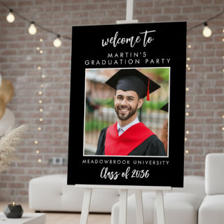 Black White Simple Photo Graduation Welcome Sign