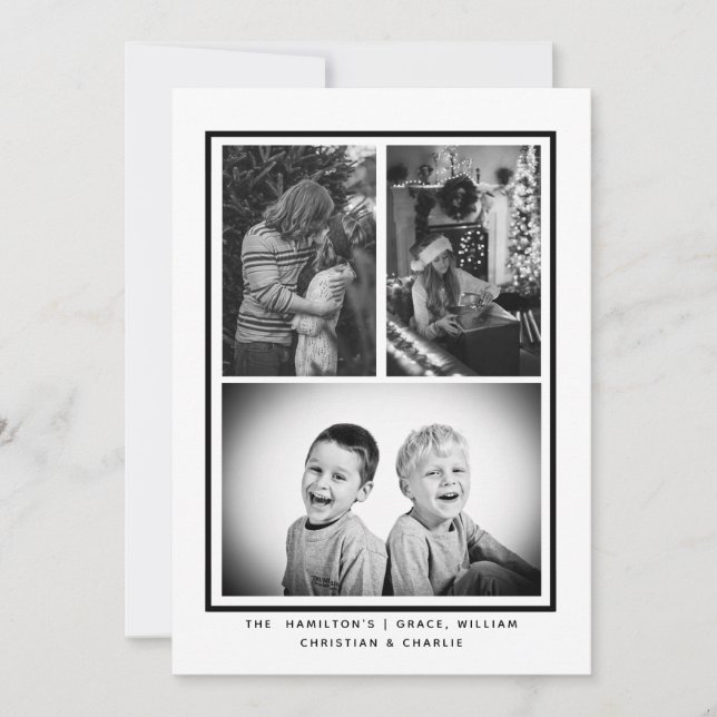 Black White Simple Photo Personalized Christmas Holiday Card (Front)
