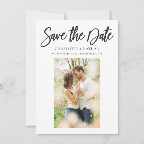 Black  White Simple Photo Save the Date Card