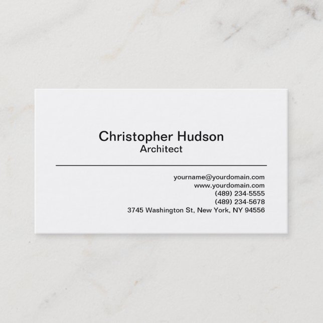 Black White Simple Plain Architect Business Card (Front)