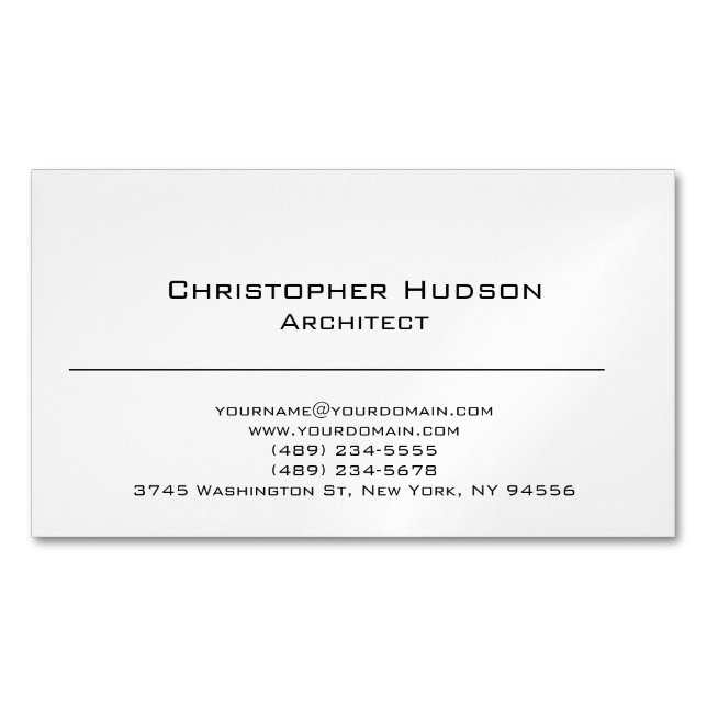 Black White Simple Plain Architect Business Card Magnet (Front)