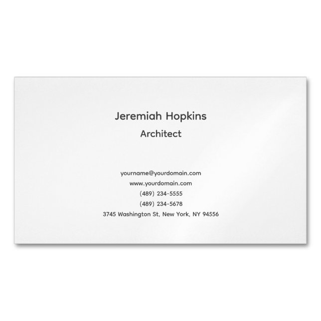 Black White Simple Plain Architect Business Card Magnet (Front)