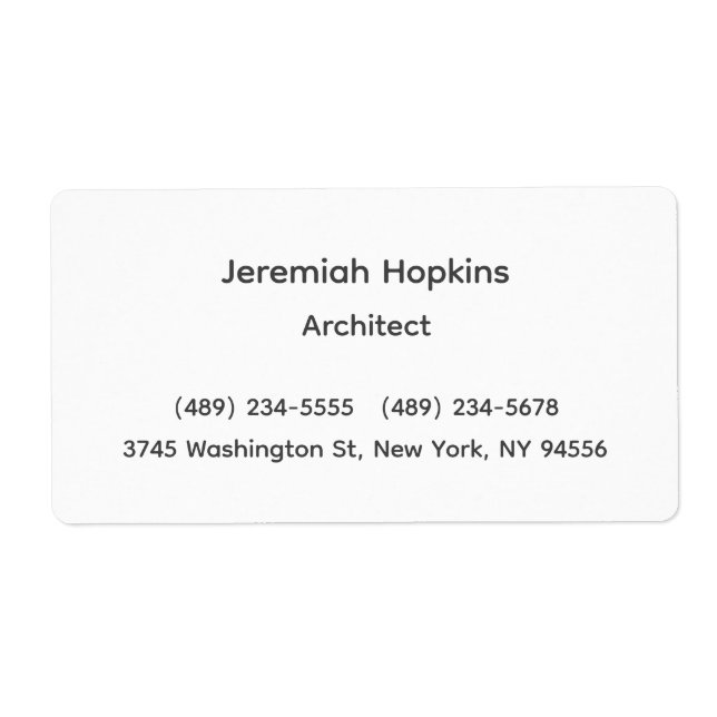Black White Simple Plain Architect Label (Front)