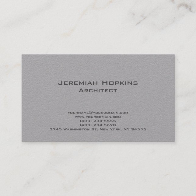 Black White Simple Plain Architect Premium Gray Business Card (Front)