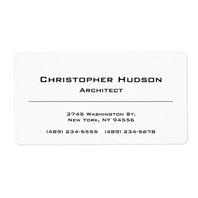 Black White Simple Plain Modern Minimalist Label (Front)