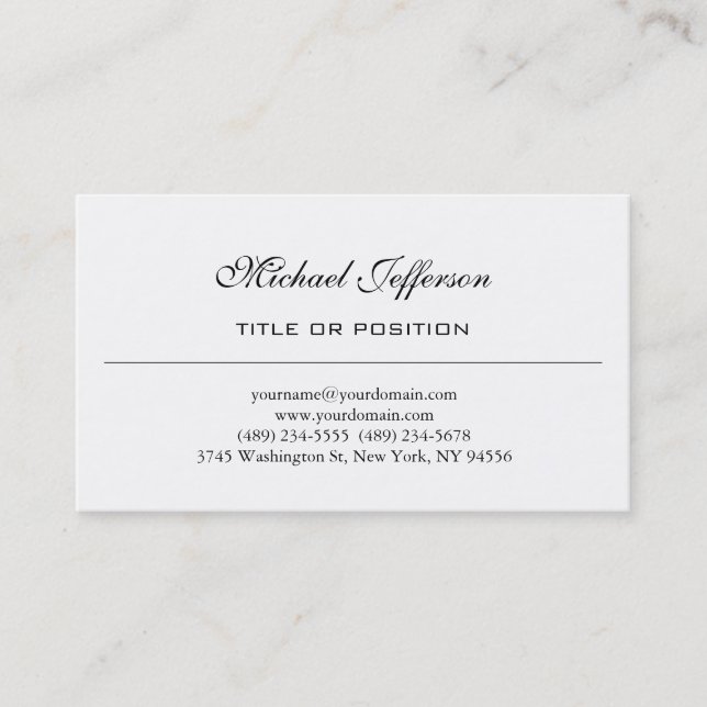 Black & White Simple Plain Script Business Card (Front)