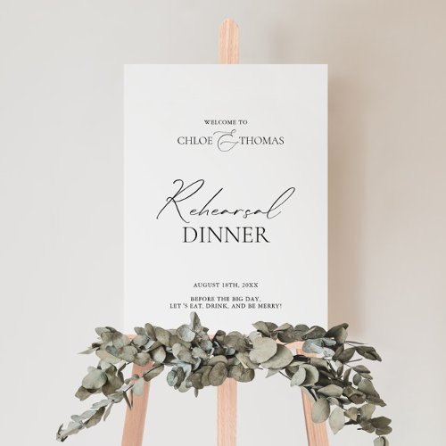 Black  White Simple Rehearsal Dinner Welcome Sign