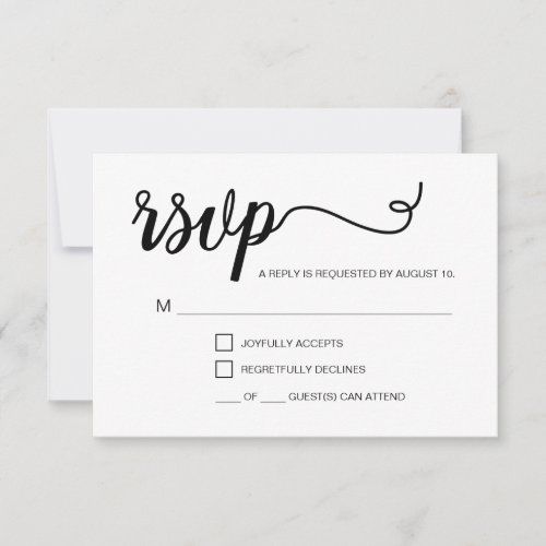 Black White Simple RSVP with Number of guests