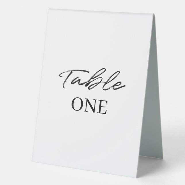 Black White Simple Script  Wedding Table Tent (Front)