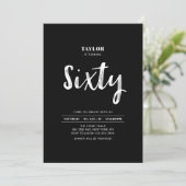 Black & White Simple Sixty 60th Birthday Party Inv Invitation (Standing Front)