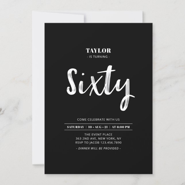 Black & White Simple Sixty 60th Birthday Party Inv Invitation (Front)