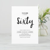 Black & White Simple Sixty 60th Birthday Party Invitation (Standing Front)