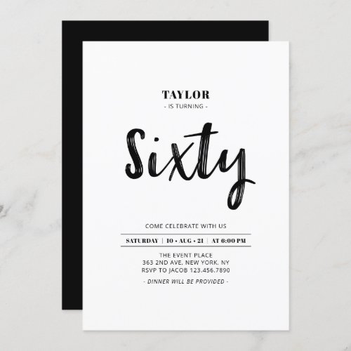 Black  White Simple Sixty 60th Birthday Party Invitation