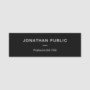 Black White Simple Staff Template Modern Elegant Name Tag
