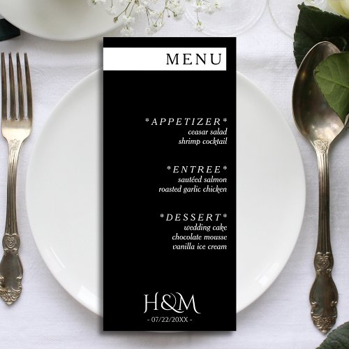 Black White Simple Stripe Dinner Wedding Reception Menu