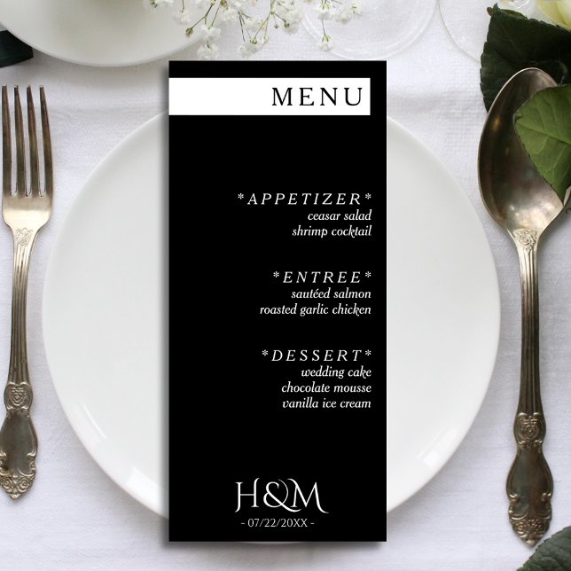Black White Simple Stripe Dinner Wedding Reception Menu (black and white wedding menu)