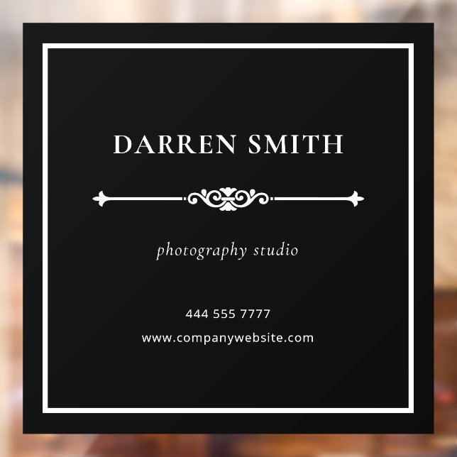 Black White Simple Studio Office Name White Frame  Window Cling (Sheet 2)