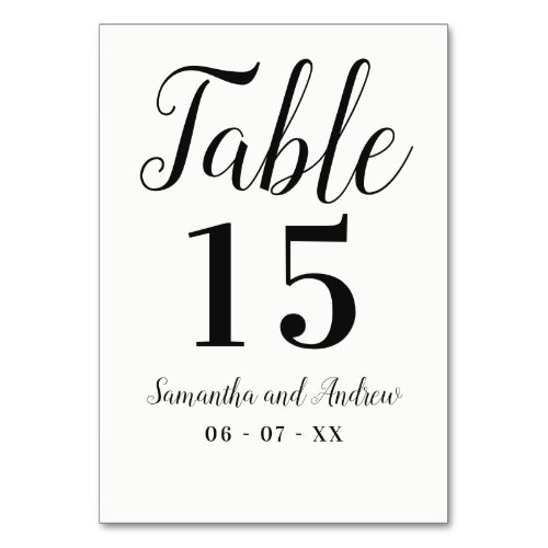 Black white simple typography wedding table table number