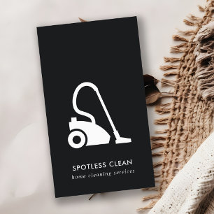 BLACK WHITE SIMPLE VACUUM CLEANER CLEANING SERVICE BUSINESS CARD