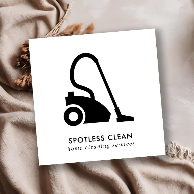 BLACK WHITE SIMPLE VACUUM CLEANER CLEANING SERVICE SQUARE BUSINESS CARD (Creator Uploaded)