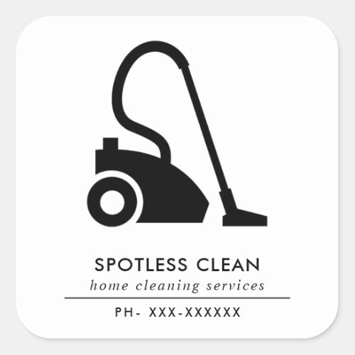 BLACK WHITE SIMPLE VACUUM CLEANER CLEANING SERVICE SQUARE STICKER