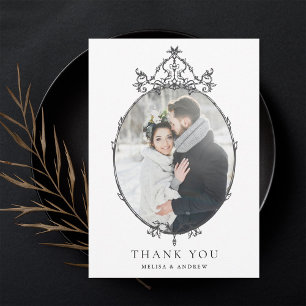 Black & White Simple Vintage Frame Wedding Photo Thank You Card
