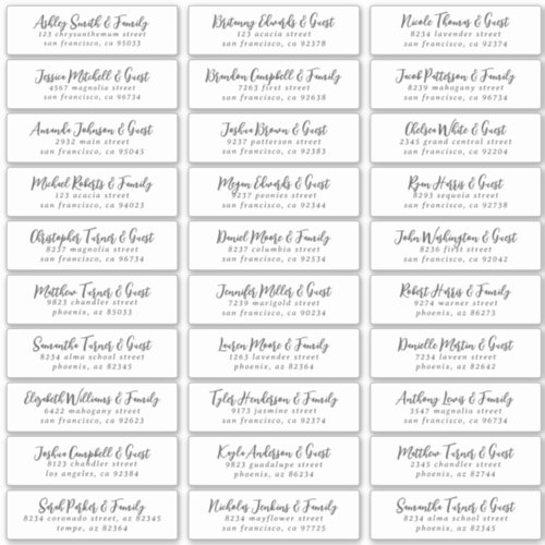 Black  White Simple Wedding Guest Names Address Sticker