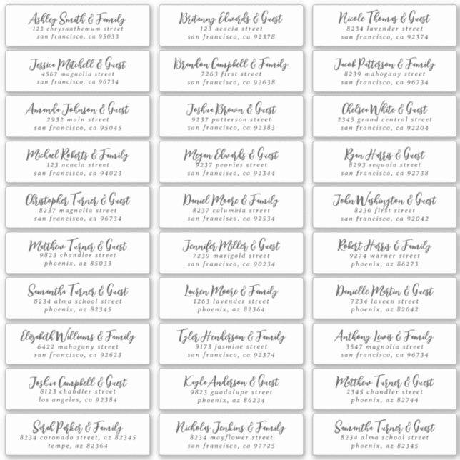 Black & White Simple Wedding Guest Names Address Sticker (Front)