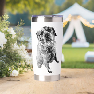 Black & White Sitting Dog Art Mug Insulated Tumbler