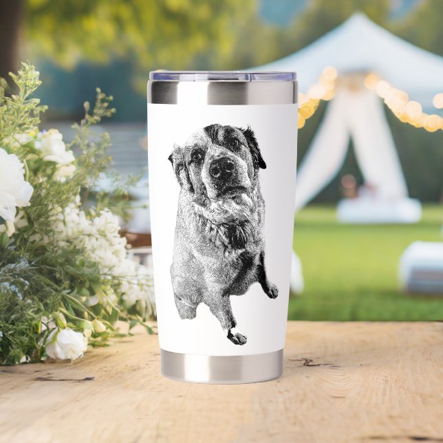 Black & White Sitting Dog Art Mug Insulated Tumbler (Wedding (Rotated))