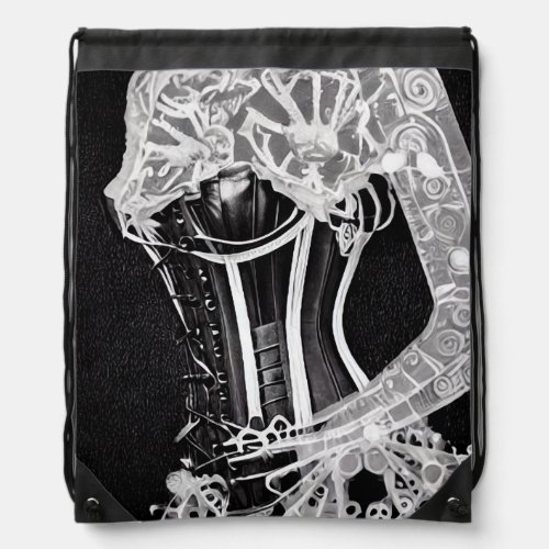 Black  White Skeleton Corset Drawstring Bag